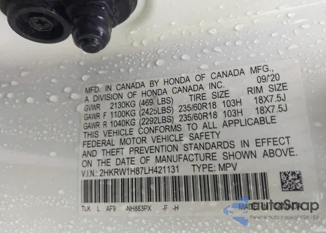 2020 Honda Cr-V 2Wd Ex-L z USA, uszkodzony, nr VIN 2HKRW1H87LH421131